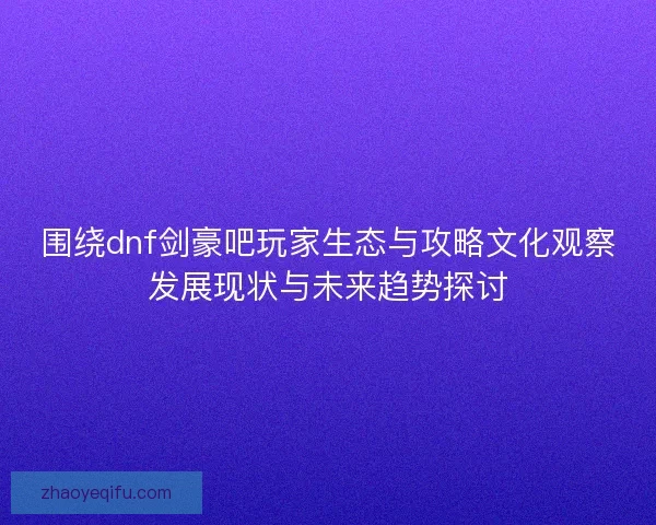 围绕dnf剑豪吧玩家生态与攻略文化观察发展现状与未来趋势探讨