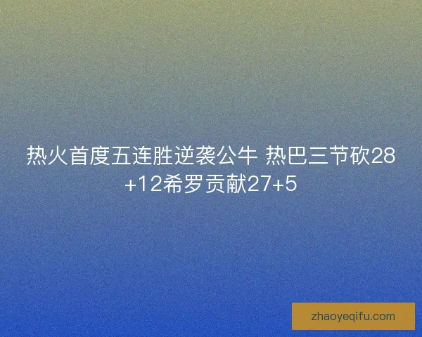 热火首度五连胜逆袭公牛 热巴三节砍28+12希罗贡献27+5