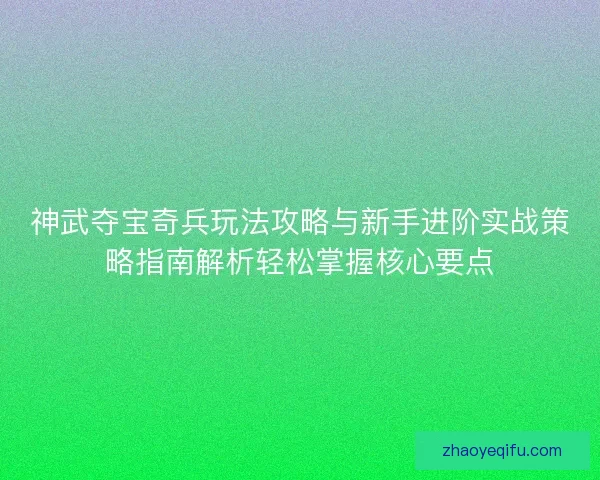 神武夺宝奇兵玩法攻略与新手进阶实战策略指南解析轻松掌握核心要点